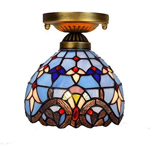 Plafonniers en vitrail bleu baroque vintage luminaire de couloir et porche 8 pouces