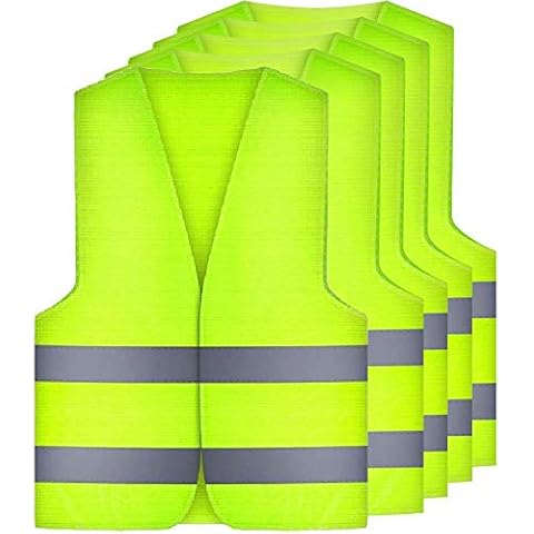 AMACOAM Hi Viz Waistcoat Hi Vis Vests Adults High Visibility Vest Safety Vests Washable 360 Degrees Reflective for Safety and Emergencies for Men Women Outdoor Works Cycling Motorbike Neon Green 5 Pcs Cover