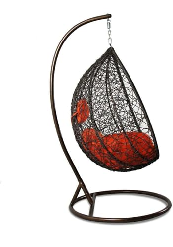 Image of Single Seater Swing Chair with Stand and Cushion Hammock Swing for Adult Outdoor Indoor Garden Living Room Balcony Hanging Chair (Black Red)