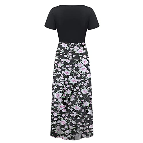 Dresses For Women 2023 Crewneck Short Sleeve Maxi Dress Vintage Flower Print Casual Ruffle A Line T Shirt Dress #TOP7