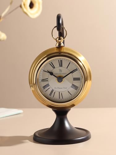 Image of Decor de Maison Brings Handcrafted Seishi Table Clock for KidsRoom, Living Room, Bedroom, Study Table|Classic Non-Ticking Tabletop Battery Operated Analog Desk Clock in Gold (10x10x30cm)