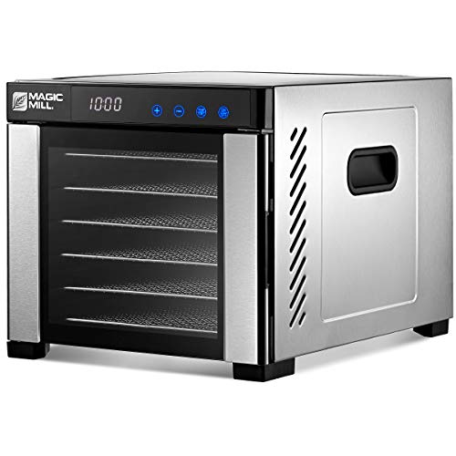 Magic Mill Commercial Food Dehydrator Machine | Easy Setup, Digital Adjustable Timer and Temperature Control | Dryer for Jerky, Herb, Meat, Beef, Fruit and To Dry Vegetables | Over Heat Protection | 6 Stainless Steel Trays