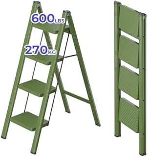 JOISCOPE 4 Step Ladder With Anti Slip Wide Treads Step Stool, 270 KG Load Capacity Lightweight Folding Step Ladder, Portable Step Stool, Indoor/Outdoor Multifunctional Safety Household Ladder, Black
