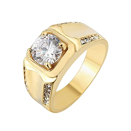 Lieson Stainless Steel Rings for Men Engagment, Wedding Bands Men High Polished Round Cubic Zirconia Rings Gold Ring Size P 1/2