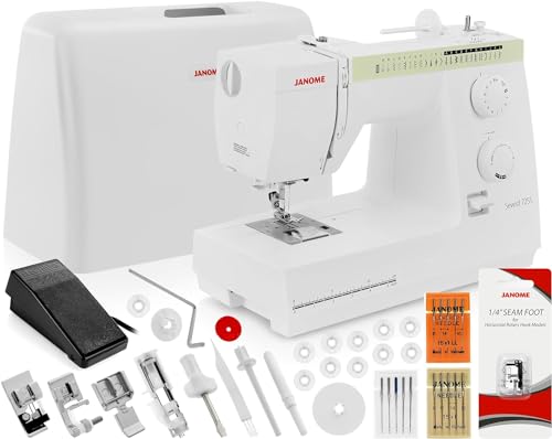 Image of Janome Sewist 725S Sewing Machine - Includes 1 /4 inch Seam Foot + 10-Pack Bobbins + Universal Needles + Leather Needles