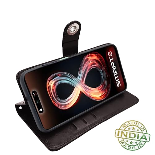 Image of Pikkme Infinix Smart 8 HD Flip Cover Leather Finish | Inside TPU with Card Pockets | Wallet Stand and Shock Proof | Complete Protection Button Flip Case (Coffee)