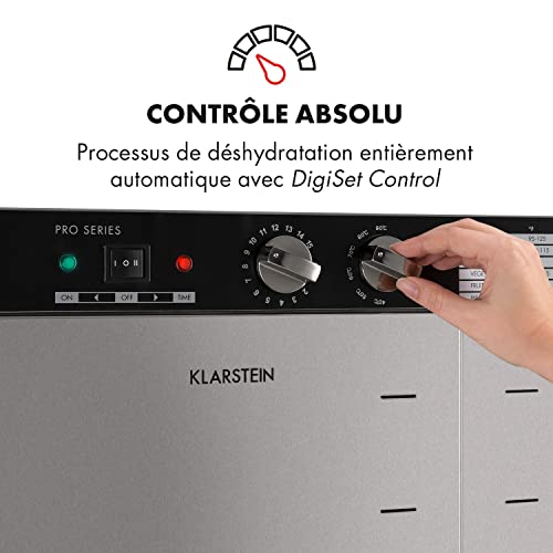 Klarstein Master Jerky - Dörrautomat, Dehydrator stufenlos regelbare Temperatur von 40-90 °C, 15h-Timer, DigiSet Control, 24 Einschübe aus Edelstahl, Dörrgerät mit 5850W, silber – Bild 4