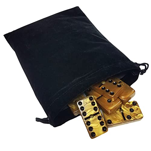 Marion Domino Double Six 6 Gold Tiles Jumbo Tournament Professional Size in Black Elegant Velvet Bag