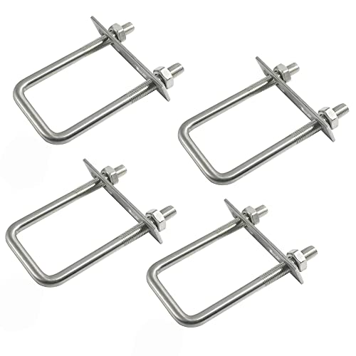 Image of 4 Sets 304 Stainless Steel Square U-Bolts 2-3 /8 inch(60mm) Inner Width, 4 inch(100mm) Length Stainless M8 with Nuts, Frame Plate, Accessories for Automobiles Trailer, Boat Trailer Industrial Parts
