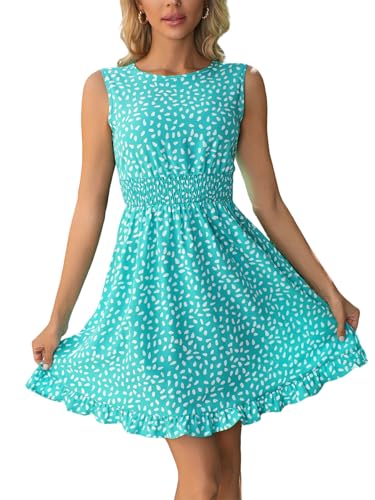 Image of Women's Elegant Floral Dress Coll. (All-Seasons) - Sleeveless /Short /Midi, V-Neck Ruffle, Fashion Casual Party Dresses