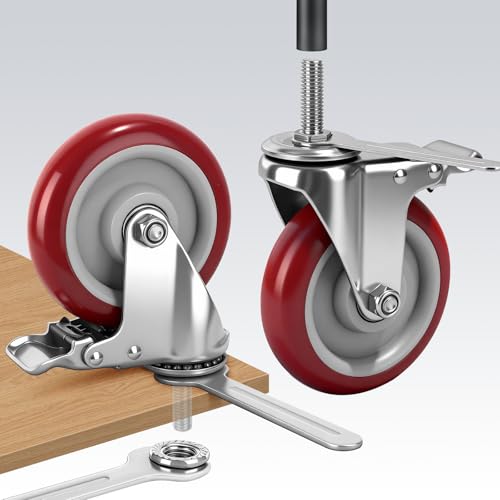 Caster Wheels, 5 Inch Locking Swivel Caster, 1/2"-13 x 1 (Screw Diameter 1/2", Screw Length 1.5") Threaded Stem Casters Set of 4 Heavy Duty,Industrial Castors Wheels for Cart,Furniture and Workbench by WHARSTM - Image 5