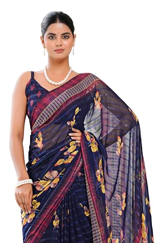 Image of MIRCHI FASHION Women Saree Floral Printed Georgette | Breathable Ethnic Sari for Social Events and Social Visits with Blouse Piece