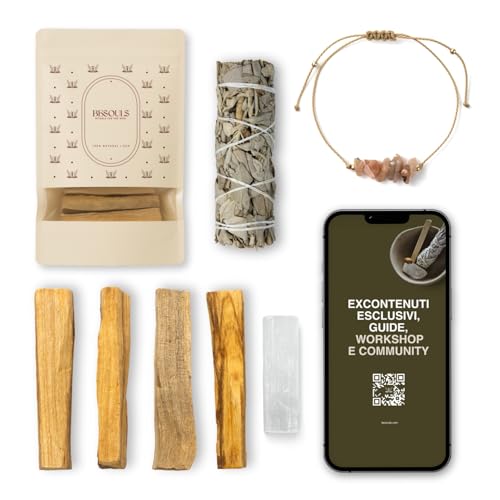 BESOULS PREMIUM Edition Cadeauset: "Energie Reinigingsritueel" | 4-6 Palo Santo Sticks + 1 Witte Salie + Cadeauarmband + Seleniet + QR-code Digitale Gebruiksaanwijzing | Natuurlijke Wierook