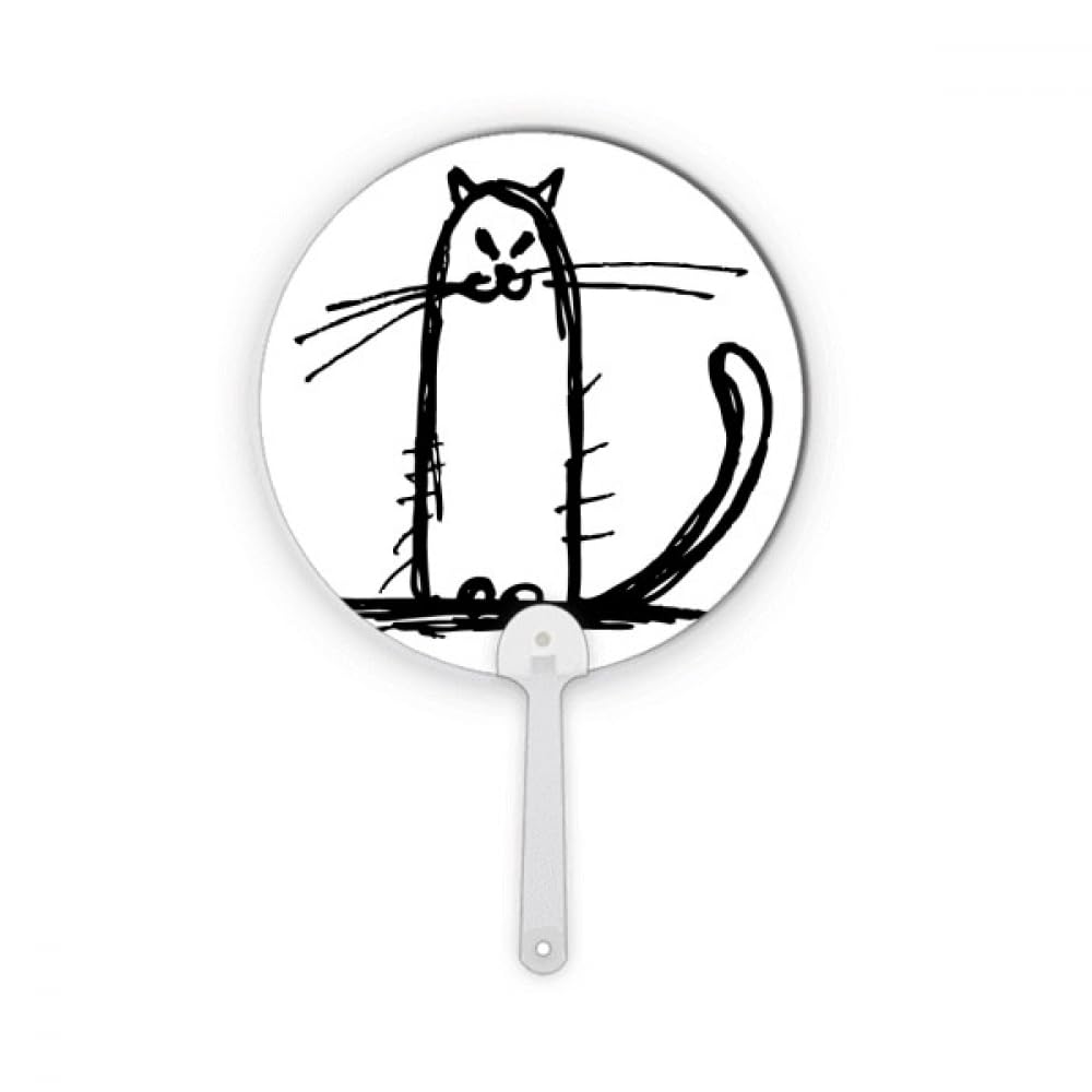 Éventail rond en plastique chat assis noir accessoire été portable manuel