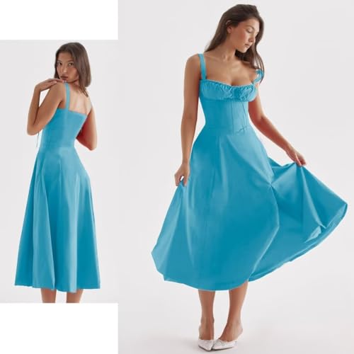 Image of Floral Corset Midi Dress Square Neck A Line Dress with Slit