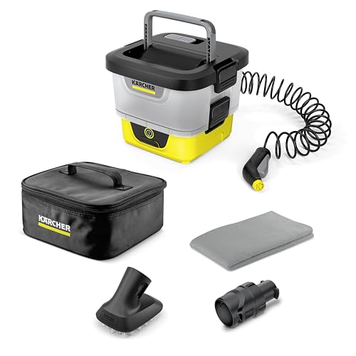 Kärcher Mobile Outdoor Cleaner OC 4 + Pet Kit, caudal de 2 l/min, peso: 3,1 kg, depósito de agua: 8 l, batería de iones de litio, manguera espiral, filtro para electrodomésticos, boquilla de chorro