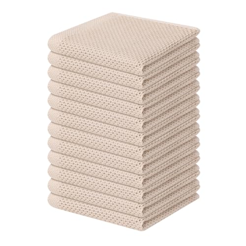 Image of Homaxy 100% Cotton Waffle Weave Kitchen Dish Cloths, Ultra Soft Absorbent Quick Drying Dish Towels, 12 x 12 Inches, 12-Pack, Beige