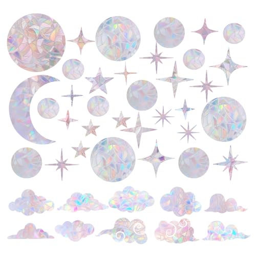 Image of 44 Pcs Window Clings Circles Stars Clouds Anti Collision Window Stickers Sun Catcher Stickers for Bird Strikes
