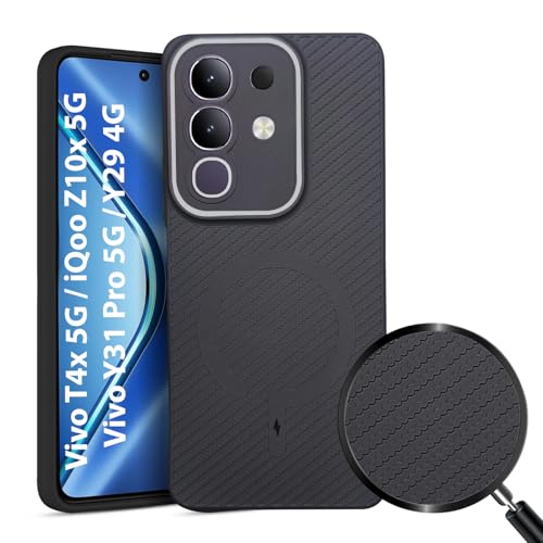 Image of LIRAMARK Rugged Carbon Fibre TPU Armor Silicone Back Cover Case for Vivo T4x 5G / iQoo Z10x 5G / Vivo Y31 Pro 5G / Y29 4G