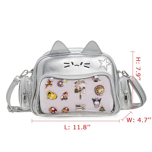 Kawaii Ita Bag Crossbody Bag Cute White Cat Backpack Girls Shoulder Bags Pin Display with Insert