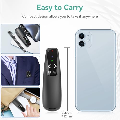 Presenter Powerpoint Fernbedienung, Roter Lichtzeiger, Kabellose 2.4 GHz Verbindung via USB-Empfänger Präsentationsfernbedienung für Windows/Mac/Linux/Android/PowerPoint (Grün)