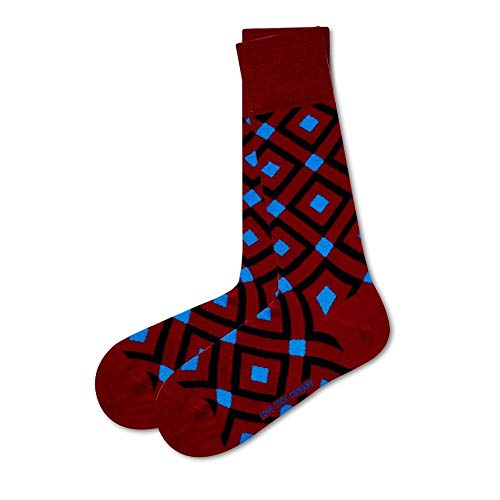 Men's Argyle Pattern Dress Mid-Calf socks - Organic Cotton - One Size 7-12.5 - One Pair - Mirror Burgundy Blue2