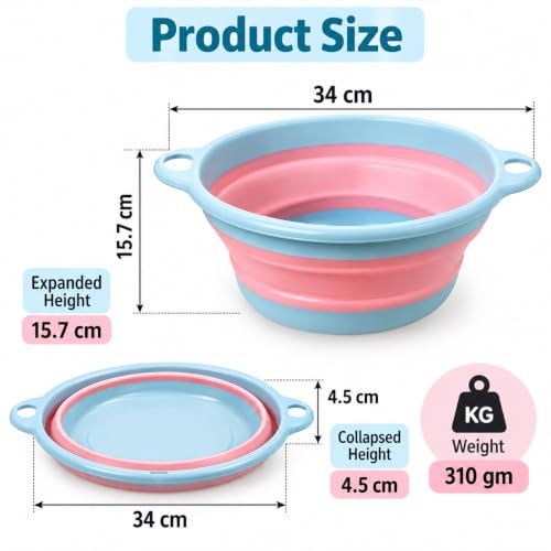 Image of Collapsible Tub Big Size, Foldable Silicone Tub with Handles, Portable Multipurpose Folding Bowl for Kitchen, Laundry, Bathroom, Travel & Camping, Space-Saving Storage
