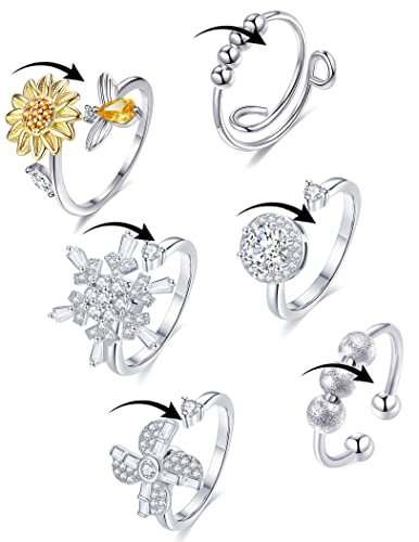 Bagues de tournesol et moulin à vent : bijoux anti-stress ajustables pour femme