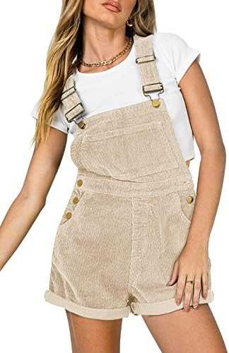 Women Corduroy Short Overalls Romper Jumpsuit Casual Adjustable Straps Cute Plain Overall With Pockets