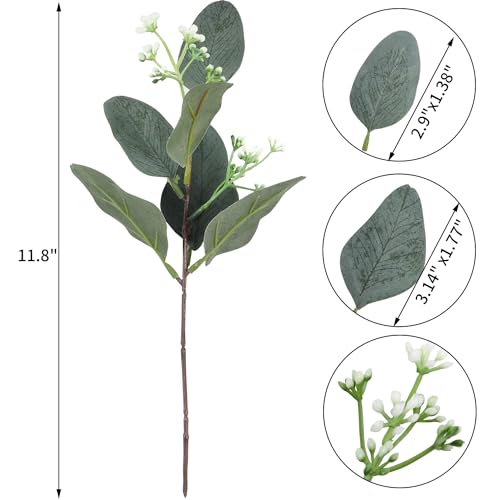 Whonline 20Pcs Artificial Eucalyptus Leaves Stems With White Seeds Short Silver Dollar Artificial Flowers For Decoration Greenery Stems Plants For Flower Arrangement Wedding Bouquets Decor thumb #1