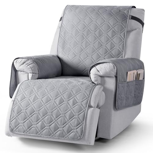 VANSOFY 100% Waterproof Recliner Chair Covers, Recliner Cover Non-Slip Dog Chair Cover Furniture Protector Washable Slipcover with Pocket, Elastic Straps for Pets, Dogs(Light Gray, 23.6")