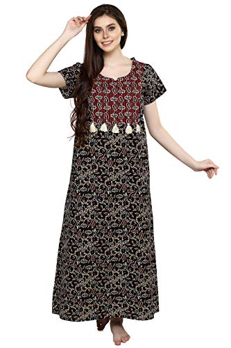 Image of Evolove Women's Cotton Long Maxi Night Gown Nighty Dress with Pocket, Super Soft Comfortable (LNG-Cotton-2)