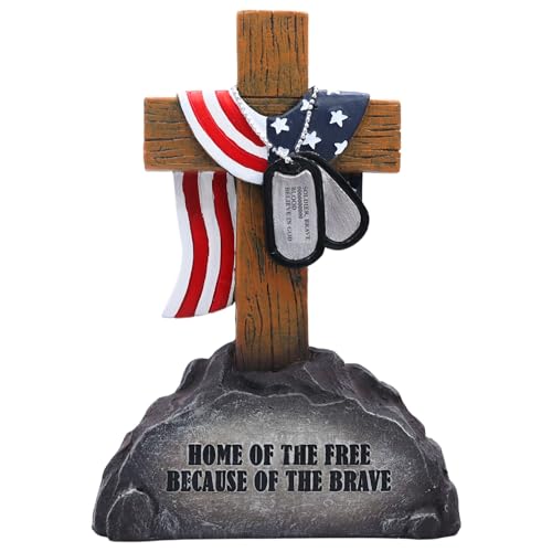 Estatua Cruz Militar con Bandera Americana y Placas miniatura 1