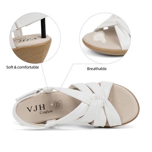 VJH confort Women’s Wedge Sandals, Comfortable Platform Cushioned Insole Strappy Round Toe Casual Wedge Sandals3