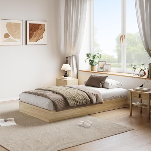 Garvee Twin XL Solid Wood Platform Bed Frame – Floor-Standing, No Box Spring Needed, Modern Minimalist Design, Sturdy Wooden Slats, Easy Assembly, S