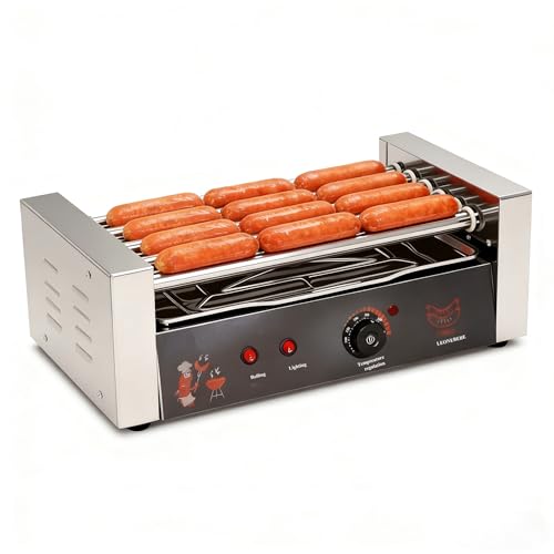 LEONEBEBE 16 Capacity Commercial Hot Dog Roller Machine with 5 Stainless Steel Rollers – 750W for Concession Stands, Food Trucks, Party Catering