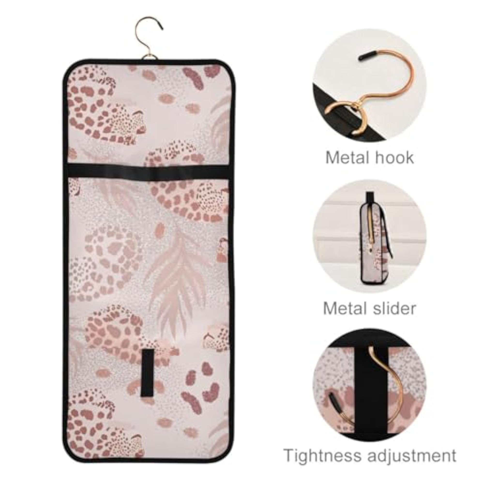 Rose Gold Leopard Print Toiletry Bag for Women, 3PCS