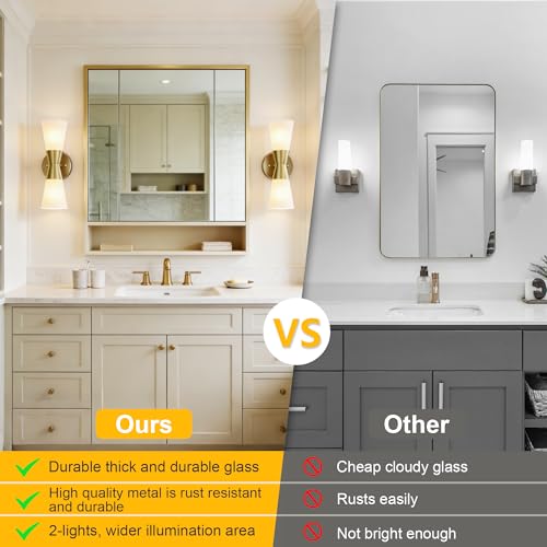 Image of Wall Sconces Set of 2 for Bathroom, Modern Indoor Vanity Light Fixtures 13 inch, Up Down Lighting, Wall Mount Lamp for Living Room Bedroom Hallway Stairway Fireplace Mirror E26 Base 2PC White&Gold
