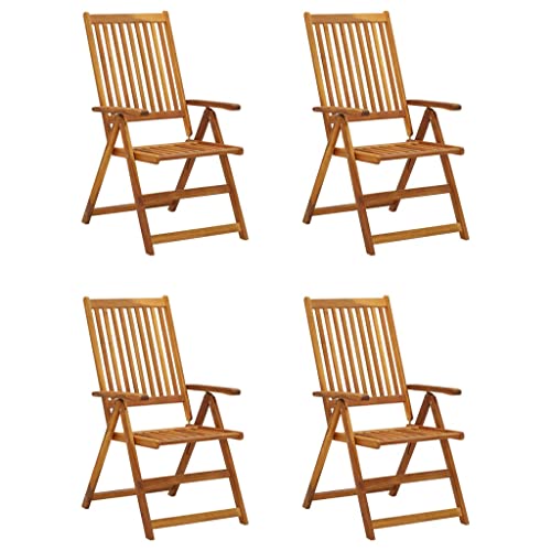 Youuihom Armchair Dining Chairs Folding Patio Bar Chairs Set Of For Dining Room, Modern Kitchen Living Room,Garden,Indoor Or Outdoor Patio Reclining Chairs 4 Pcs With Cushions Solid Acacia Wood #TOP1