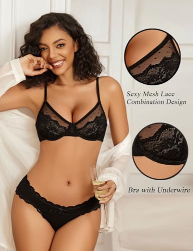 Avidlove Lace Bras for Women Sheer Balconette Underwire Unlined Everyday Bras Lingerie S-XXL3