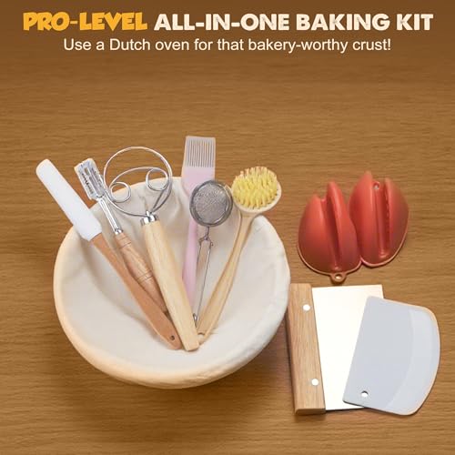 Image of Cast Iron Dutch Oven, 5 QT, Pre-Seasoned with Lid | Sourdough Bread Baking, Multi-Functional Braising, Bread Baking Supplies Set, 11PCS Sourdough Starter Kit