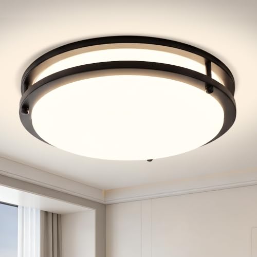 Image of LUTEC 13-Inch Flush Mount Ceiling Light, Dimmable 5CCT (3000K-6500K) Adjustable LED Ceiling Light, 37W 4200LM Super Bright Energy Efficient Modern Lamp for Bedroom, Hallway, Kitchen-Black