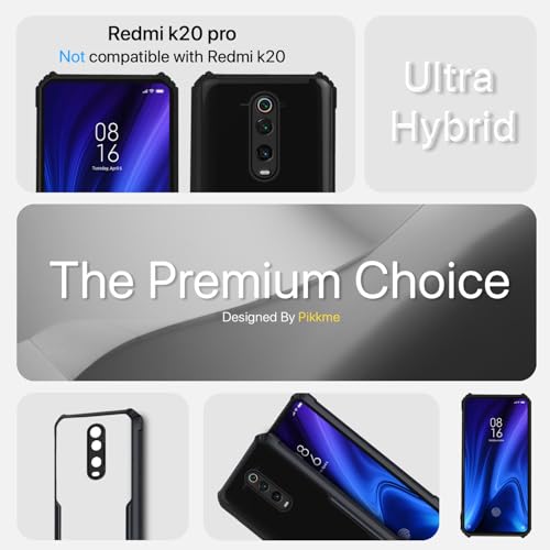 Image of Outlouders Back Cover for Redmi K20 / K20 Pro | Ultra Hybrid Transparent | Full Camera Protection | Raised Edge | Crystal Clear Bumper Case (Black)