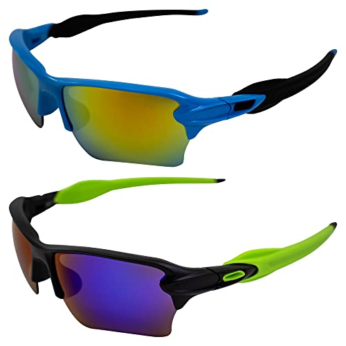 AlterImage Sprint Wraparound Sports Retro Sunglasses for Men or Women 2 Pair Blue & Black Semi-Rimless Frames w/Coinjected Rubber Tips & G-Tech Red/Green Lenses