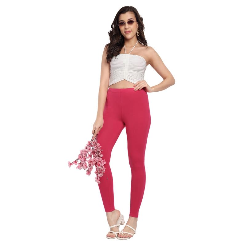 Image of ONE SKY Women Full Length Leggings | Cotton Modal Spandex Blend | High Waist Stretchable & Bio-Washed Fabric | Colour-Lock Technology | Comfortable Leggings for Women