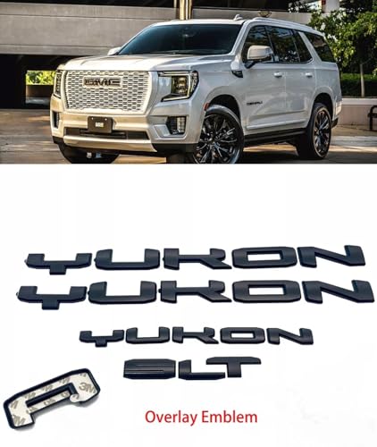 Image of 4Pcs Kit Yukon SLT Letters Emblem 3D Door Rear Nameplate Badge Decal Sticker Yukon XL Replacement for 2021-2023 Yukon SLT (Overlay Emblem Matte Black)
