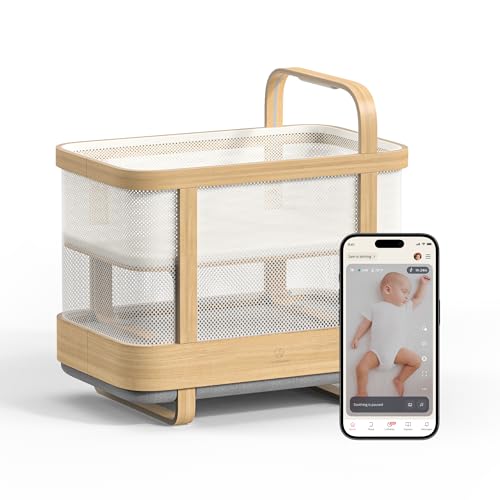Cradlewise All-in-One Convertible Smart Bassinet and Crib with Built-in AI Baby Monitor, Sound Machine and Auto-Soothing Bounce for Baby Sleep | 0-24 Months