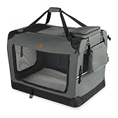 VOUNOT® Trasportino per Cani Gatti Borsa da Trasporto Cane con Materasso Morbido Striscia Riflettente, Box Scatola Pieghevole Viaggio per Animali Domestici, Portabile Traspirante, (L)70x52x52cm Grigio