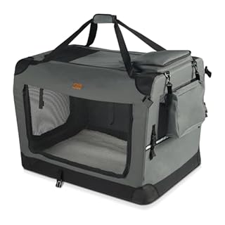 VOUNOT® Trasportino per Cani Gatti Borsa da Trasporto Cane con Materasso Morbido Striscia Riflettente, Box Scatola Pieghevole Viaggio per Animali Domestici, Portabile Traspirante, (L)70x52x52cm Grigio