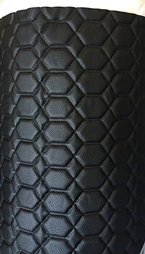 Premium Black Hexagon Quilted Faux Leather Vinyl - Versatile Upholstery Fabric for Automotive, Home Decor, DIY Projects & More - 54" Wide Foam Backed Material